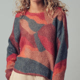 Abstract Pattern Boxy Fuzzy Knit Sweater