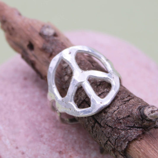 Silver Peace Sign Ring