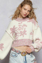 Mock Neck Lime & Cream Cropped Sweater