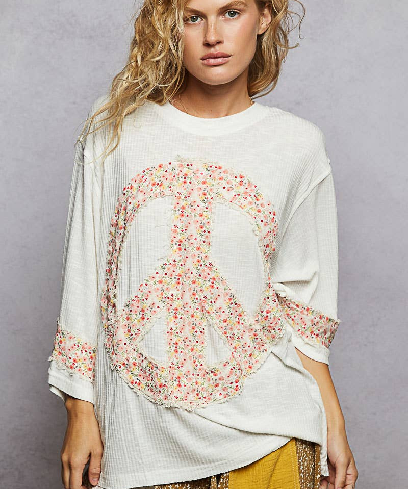 Floral Peace Patch Knit Top