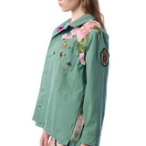 Michelle Jacket | Teal Green Embellished Floral Button Up