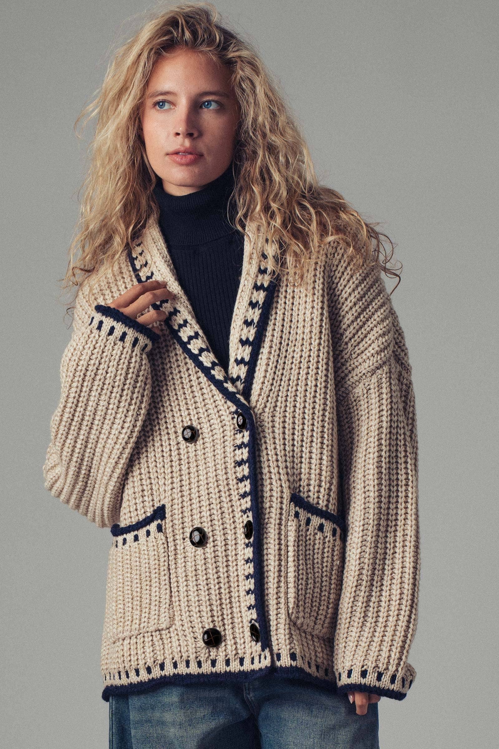 Chunky Knit Oversized Contrast Cardigan