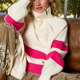 Long sleeve mock neck contrast stripe sweater top