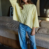 Quarter Sleeve Loose Cable Knit Sweater
