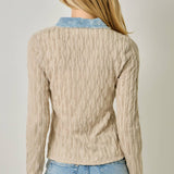 61698 Denim Mix Textured Knit Henley Top