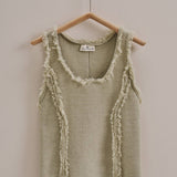 Frayed Trim Textured Knit Sleeveless Top