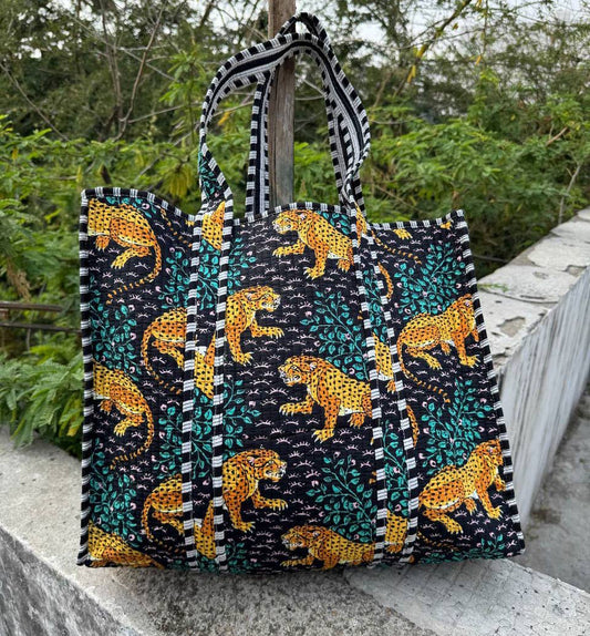 Tiger Printed Bag Quilted Shopping Bag Travel Bag Cotton Bag