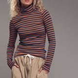 Striped Turtleneck Knit Top