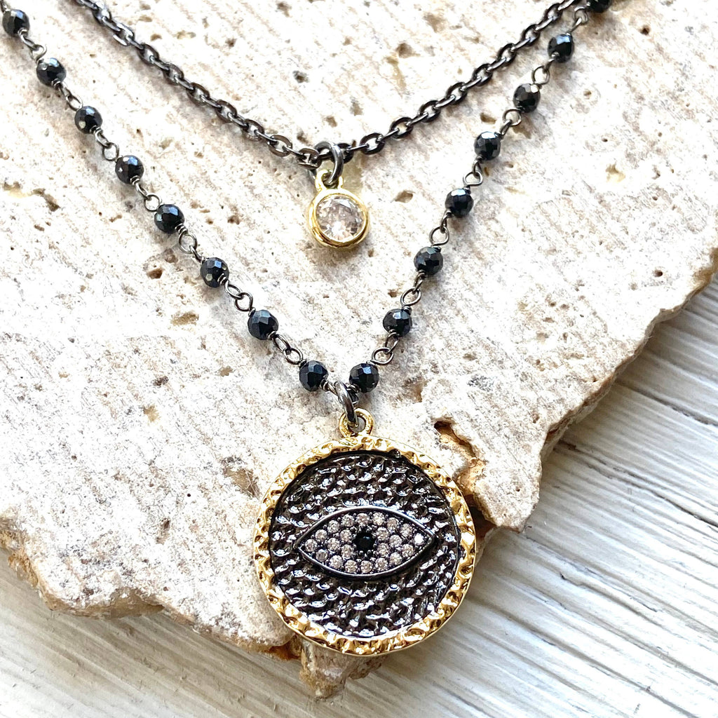 Layered Evil Eye Protection Charm Necklace