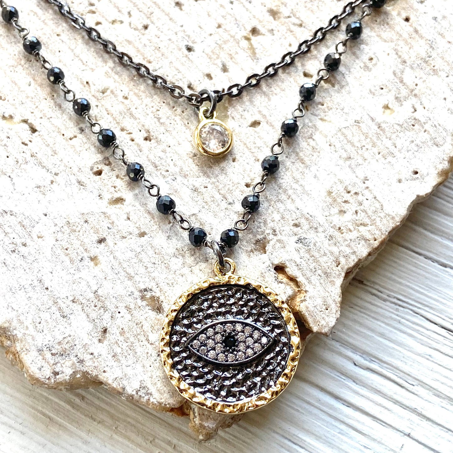 Layered Evil Eye Protection Charm Necklace