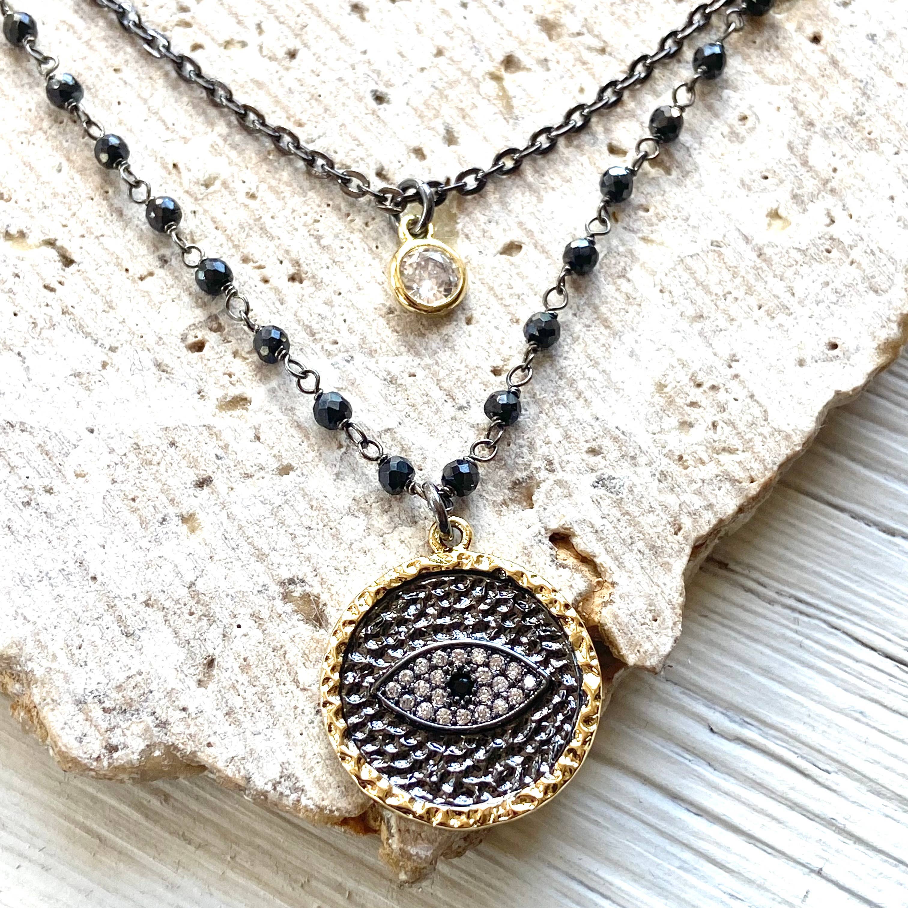 Layered Evil Eye Protection Charm Necklace