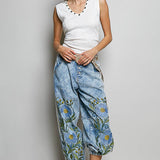 Vintage Floral Artisan Embroidered Twill Jogger Pants
