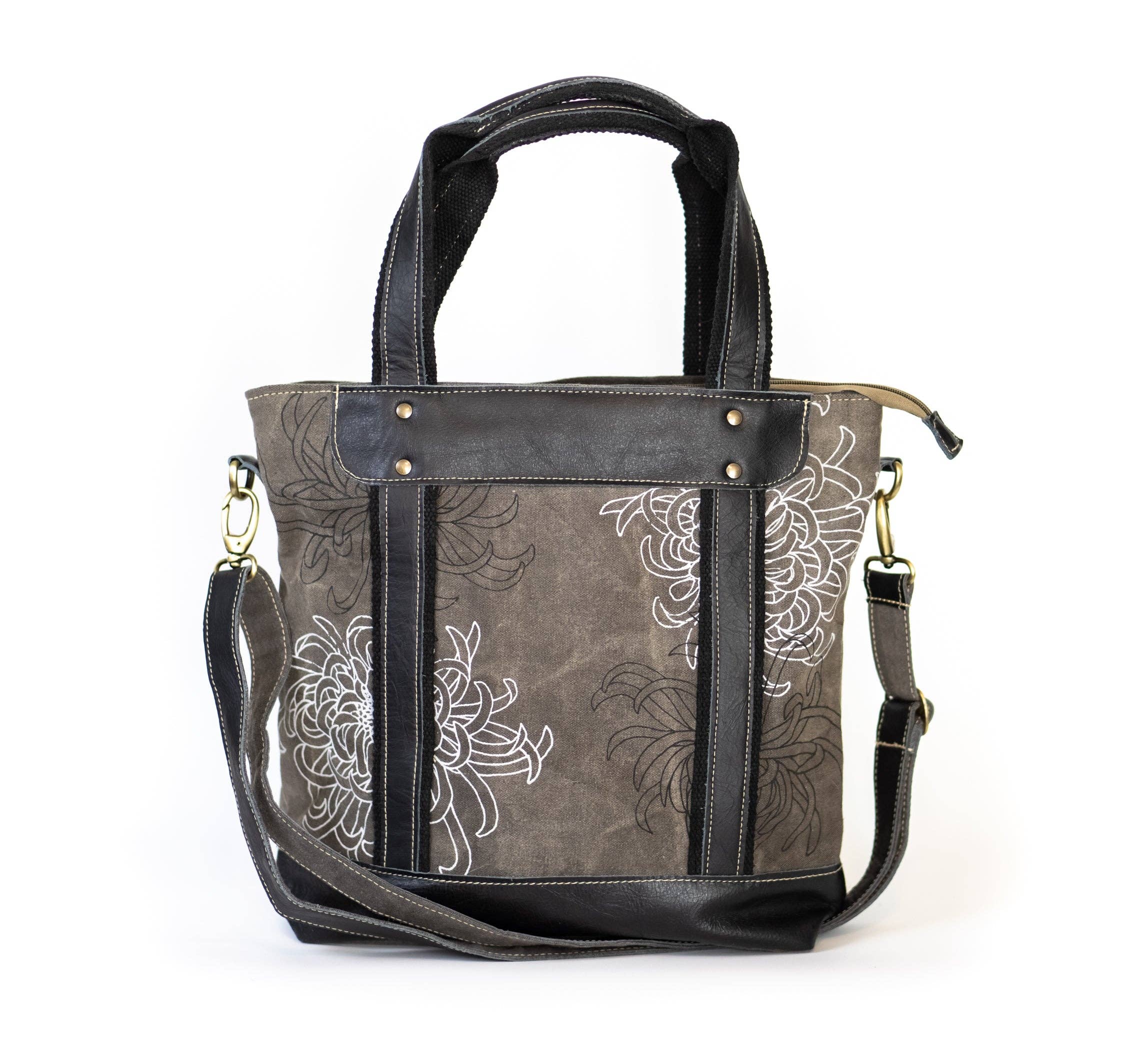 Spider Mums Recycled Canvas Crossbody Tote