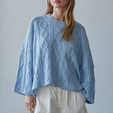 Quarter Sleeve Loose Cable Knit Sweater