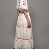 Embroidered Balloon Sleeve Midi Dress