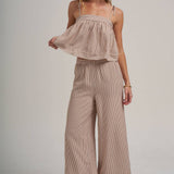 STRIPED TWO PIECE SET WITH FLOWY CAMI TOP AND WIDE LEG PANTS