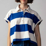 Bold Striped Dolman Sleeve Polo Shirt