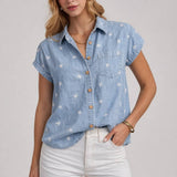 FLORAL EMBROIDERED BUTTON DOWN SHIRT TOP