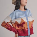 Western Desert Scene Cropped Button Cardigan