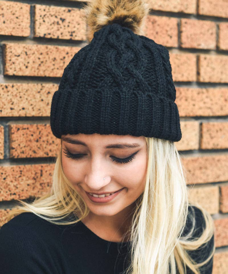 Fur Pom Knit Beanie - Ideal for Winter Adventures 🏂