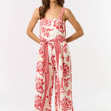 ILR5024 Floral Print Tie Waist Wide Leg Jumpsuit