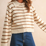 Button Front Striped Cardigan