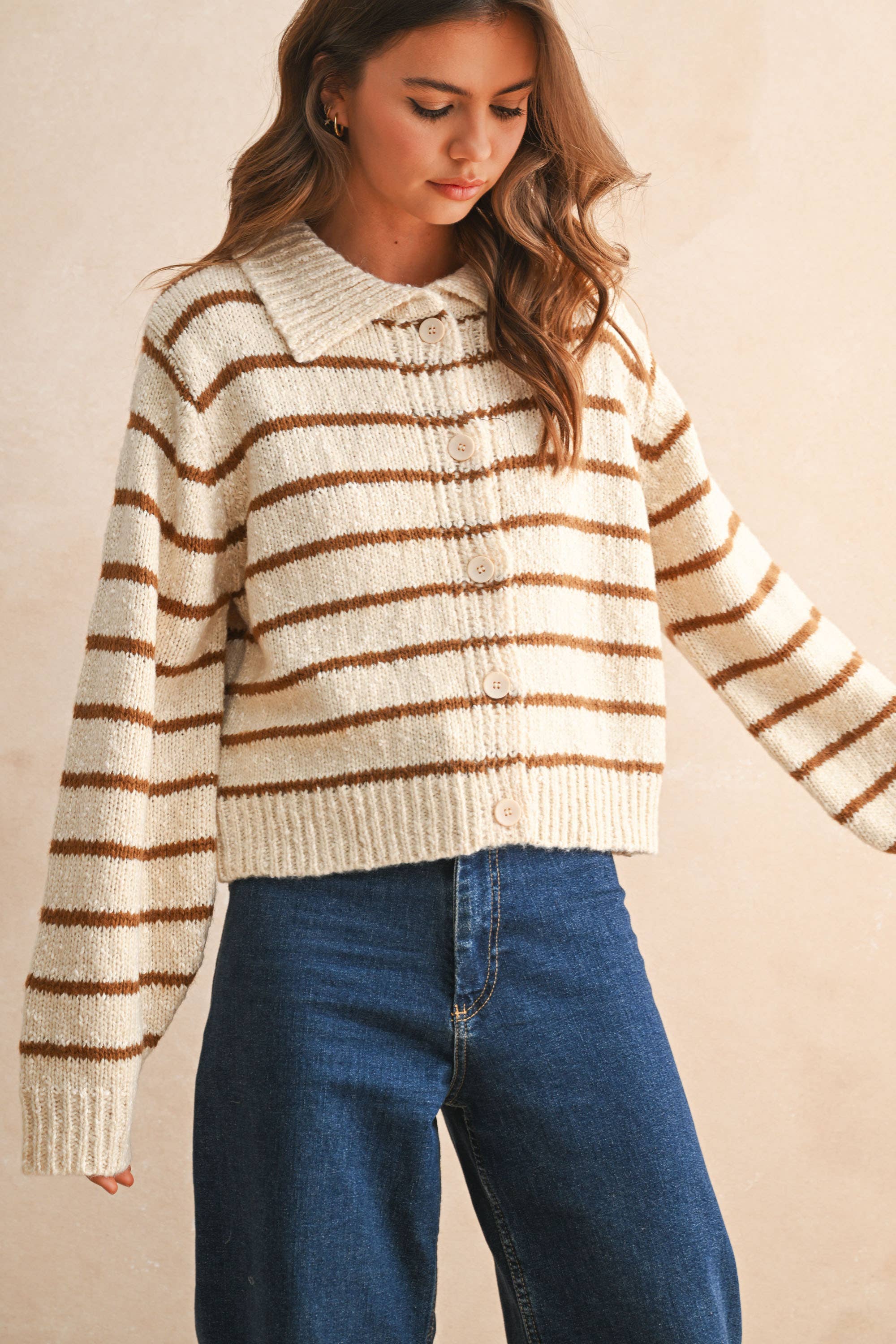 Button Front Striped Cardigan