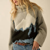 Mountains Fuzzy Jacquard-Knit Turtleneck Sweater