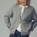 Contrast Trim Boho Knit Button Cardigan