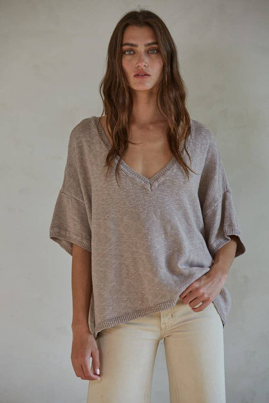Knit Cotton V-Neck Sweater