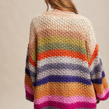 Rainbow Hand-Crochet Open Cardigan