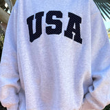 Pearl Grey Navy Blue Polka Dot USA Mockneck Sweatshirt