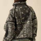 Floral Sherpa Fleece Half-Zip Pullover Jacket