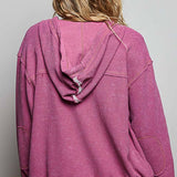 Vintage Washing Solid Laser Cut Thermal Knit Hoodies Top