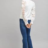CONTRAST FLORAL LACE PUFF SLV CREW NECKLINE SWEATER FW11191