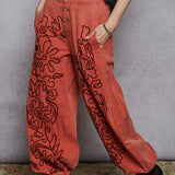 Floral Embroidered Twill Pants
