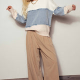 Colorblock Denim Patchwork Knit Sweater