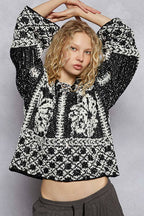 Crisscross Pattern Drawstring Sweater