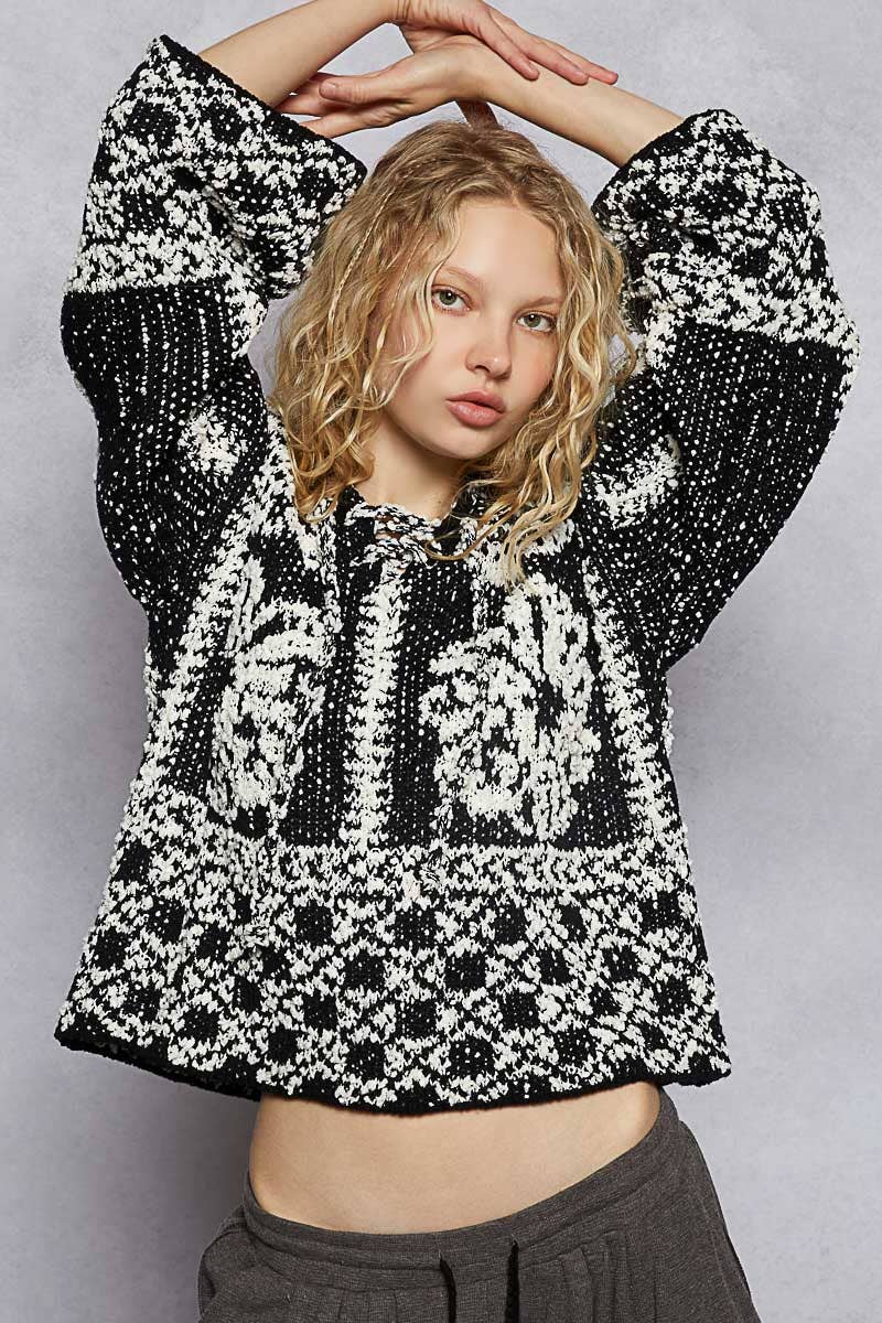 Crisscross Pattern Drawstring Sweater