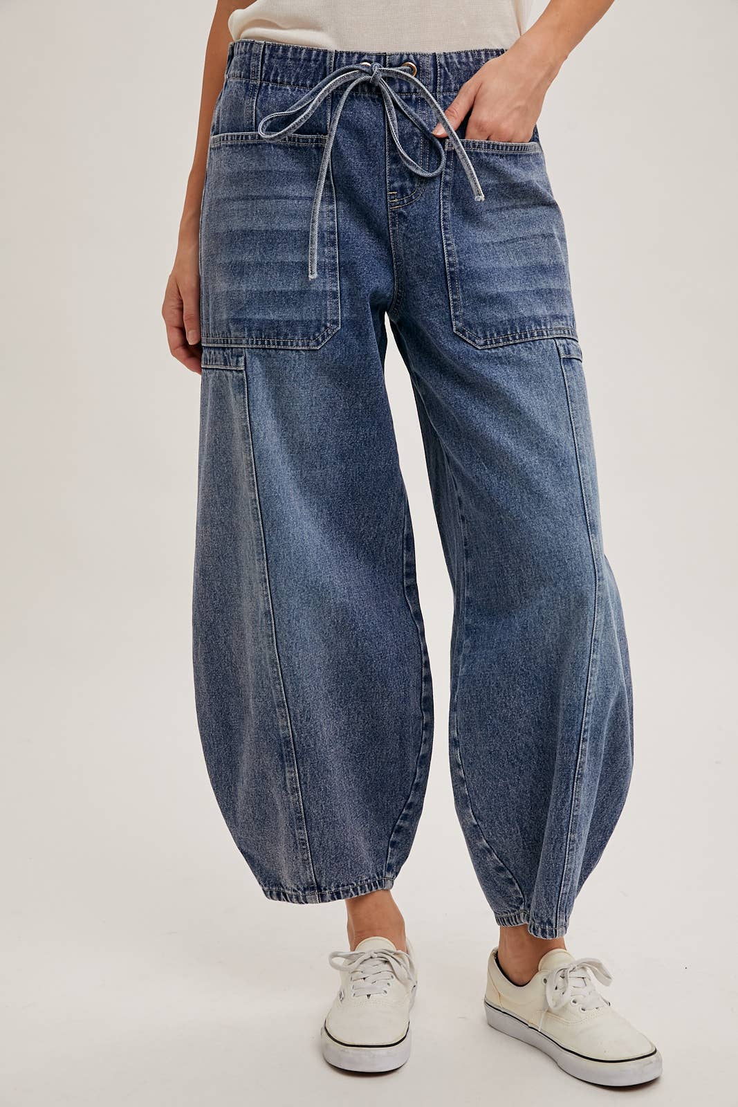 Denim Drawstring Barrel Jeans