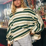 IT2765 Striped Oversized Crewneck Top