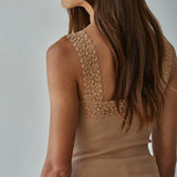 S1217N | Knit Seamless Ribbed Tank Top with Lace Trim