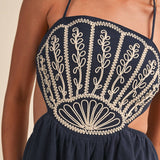 ID10176 SCALLOP APLIQUE CRISS CROSS BACK FLARE MINI DRESS