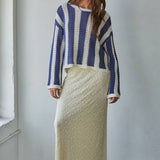W2481 | Knit Sweater Cotton Acrylic Crochet Striped Top