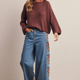 Floral Embroidered Wide Leg Jeans FP0026