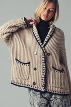 Chunky Knit Oversized Contrast Cardigan