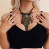 Antique Gold Turquoise Fringe Necklace