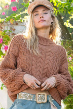 Mock Neck Cable Knit Sweater