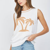 PALM TREE INTARSIA KNIT SWEATER TANK FW10350