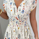 Smocked Waist Cap Sleeve Floral Print Maxi Dress